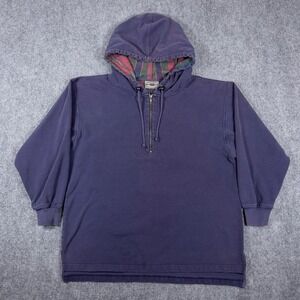 Vintage County Seat Quarter Zip Hoodie Mens M Blue Plaid Lined Faded Pullover